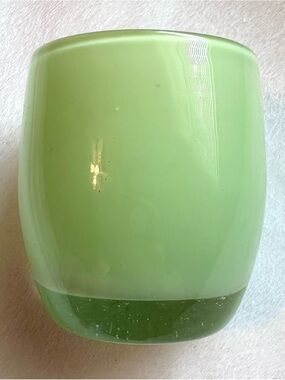 Glassybaby Pre-Triskelion GRATITUDE Lime Green Art Glass Votive Holder 2 Candles